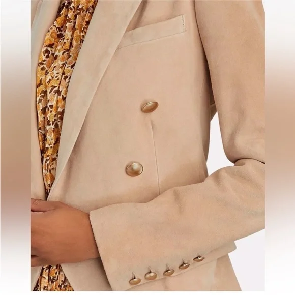 L'AGENCE Kenzie Double Breasted Goat Leather Blazer Beige Size 0 - Picture 2 of 11